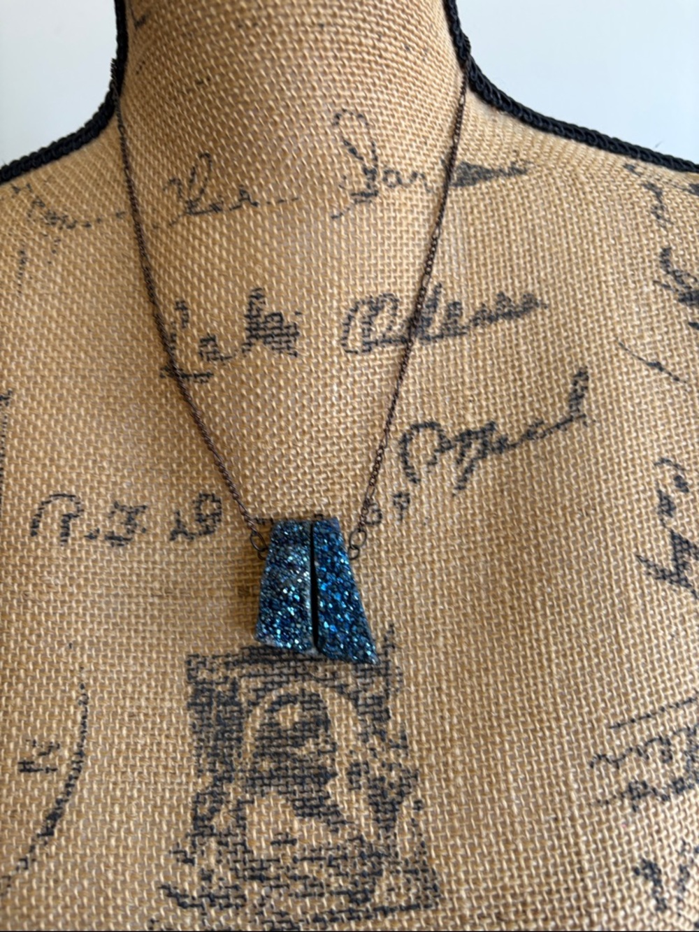Sparkling Blue Druzy Pendant Necklace